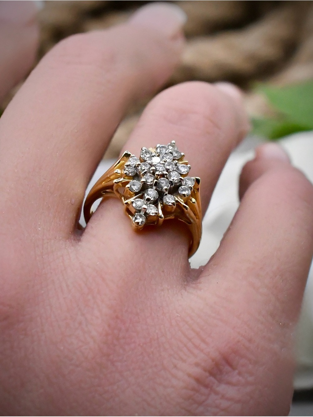 14K Yellow Gold Diamond Cluster Cocktail Ring 0.70ctw Estate Statement 3.86g 5.5 - Picture 6 of 13